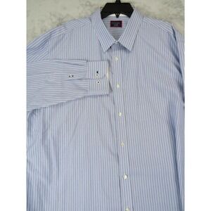 UNTUCKit Mens 3XL Blue White Stripe Wrinkle Free 100% Cotton LS Shirt